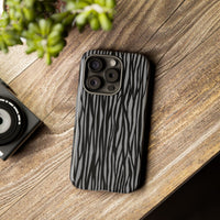 Stylish Tough Phone Case - Black and Gray Striped Design