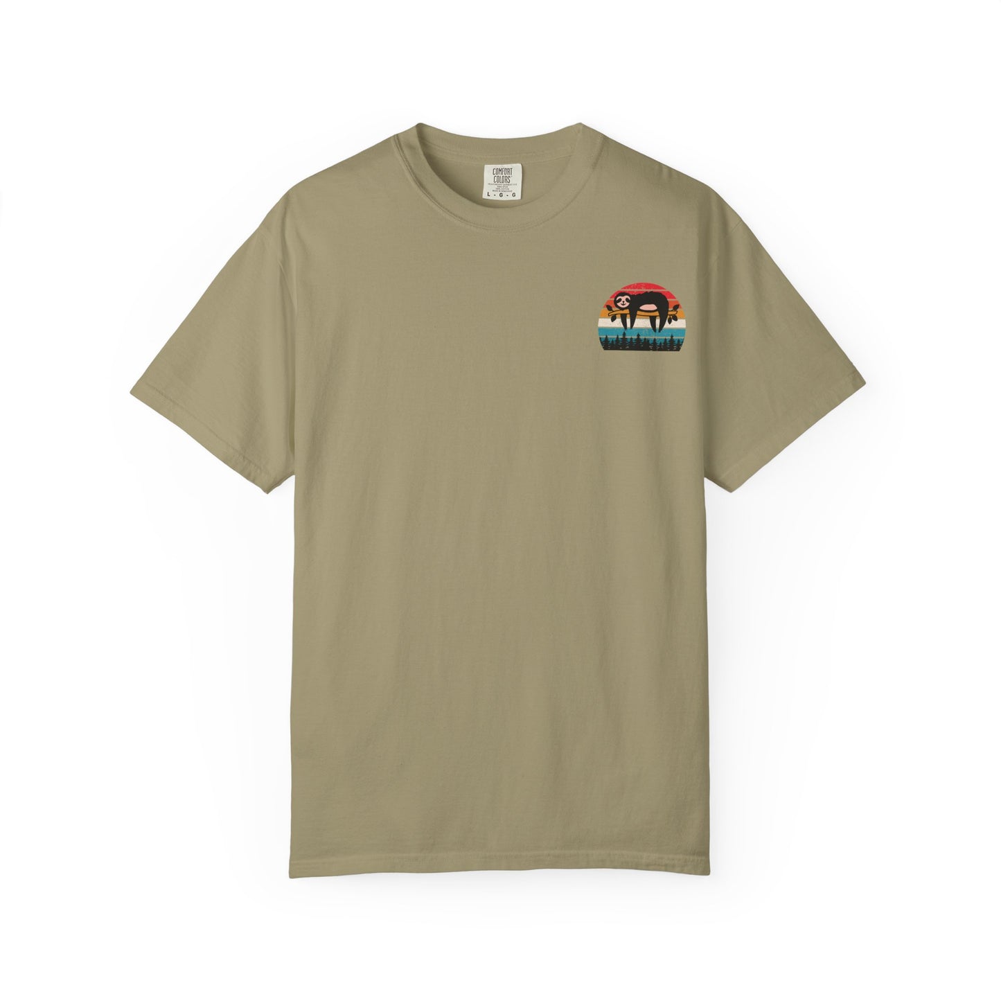 Chill Vibes Unisex Garment-Dyed T-Shirt - Retro Sloth & Sunset Design