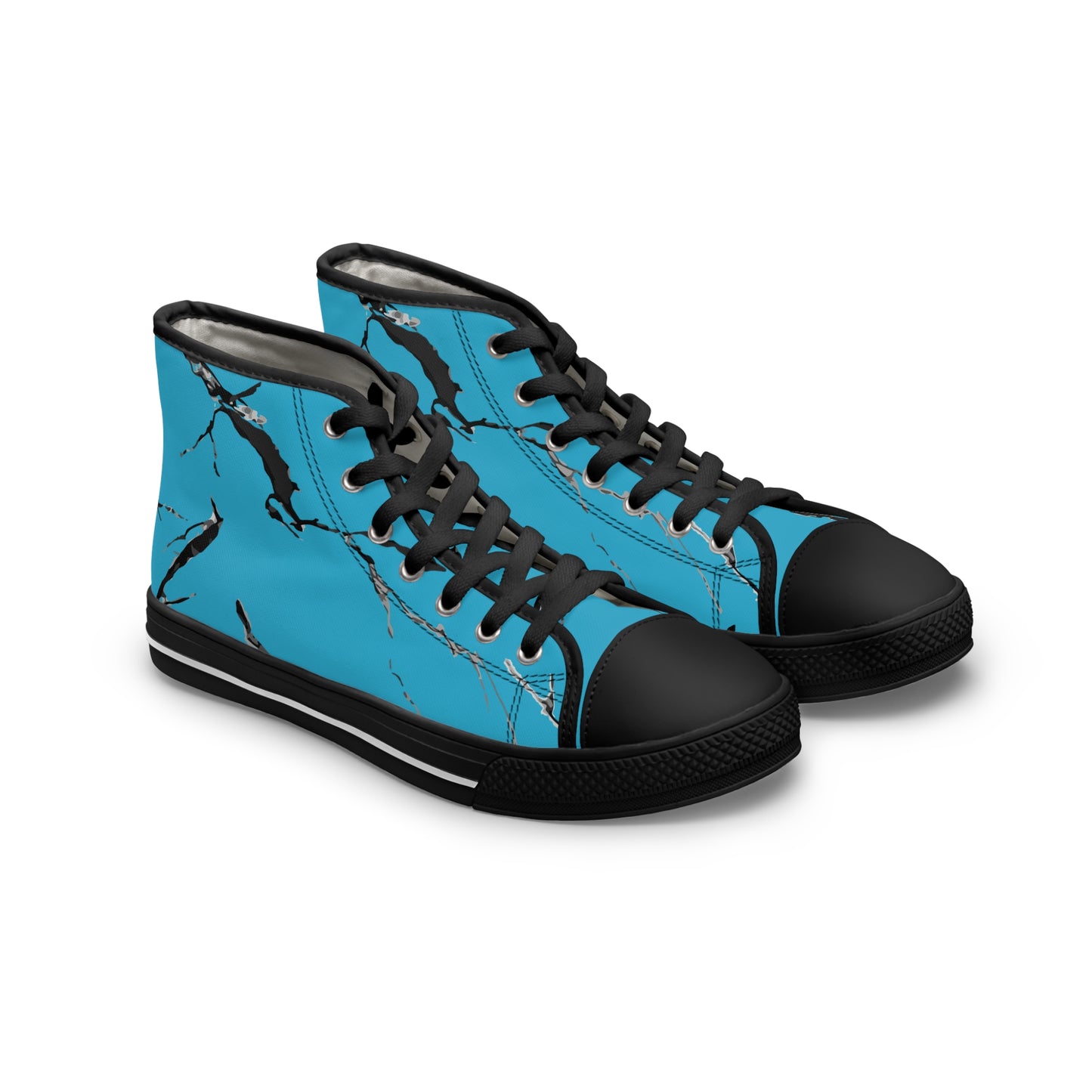 Stylish Women's High Top Sneakers - Blue Marble Design