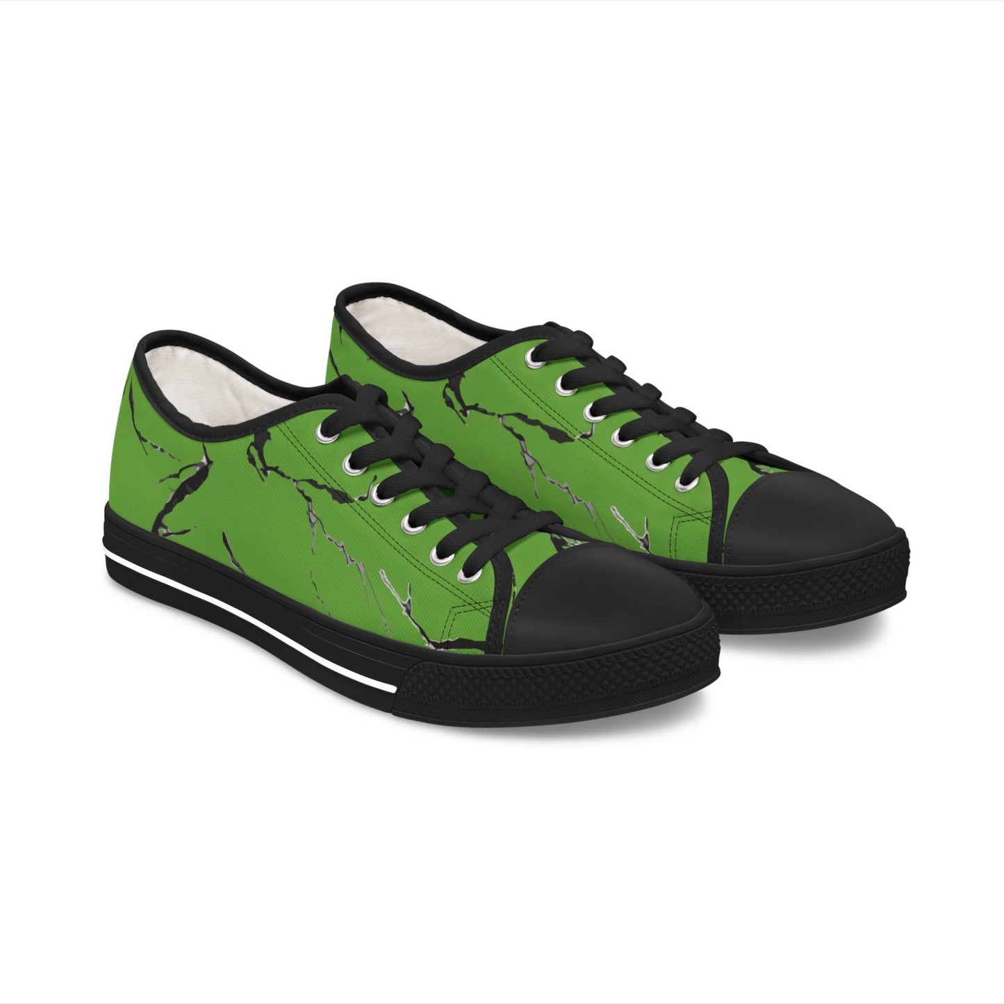Trendy Women’s Low Top Sneakers - Green & Black Marble Design
