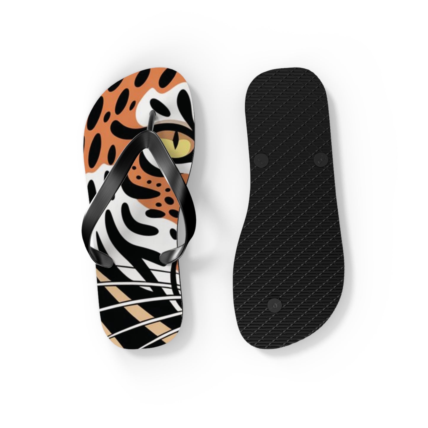 Tiger Flip Flops, Summer Beach Sandals, Vacation Footwear, Fun Poolside Slippers, Wild Tiger Graphic, Animal Print Shoes