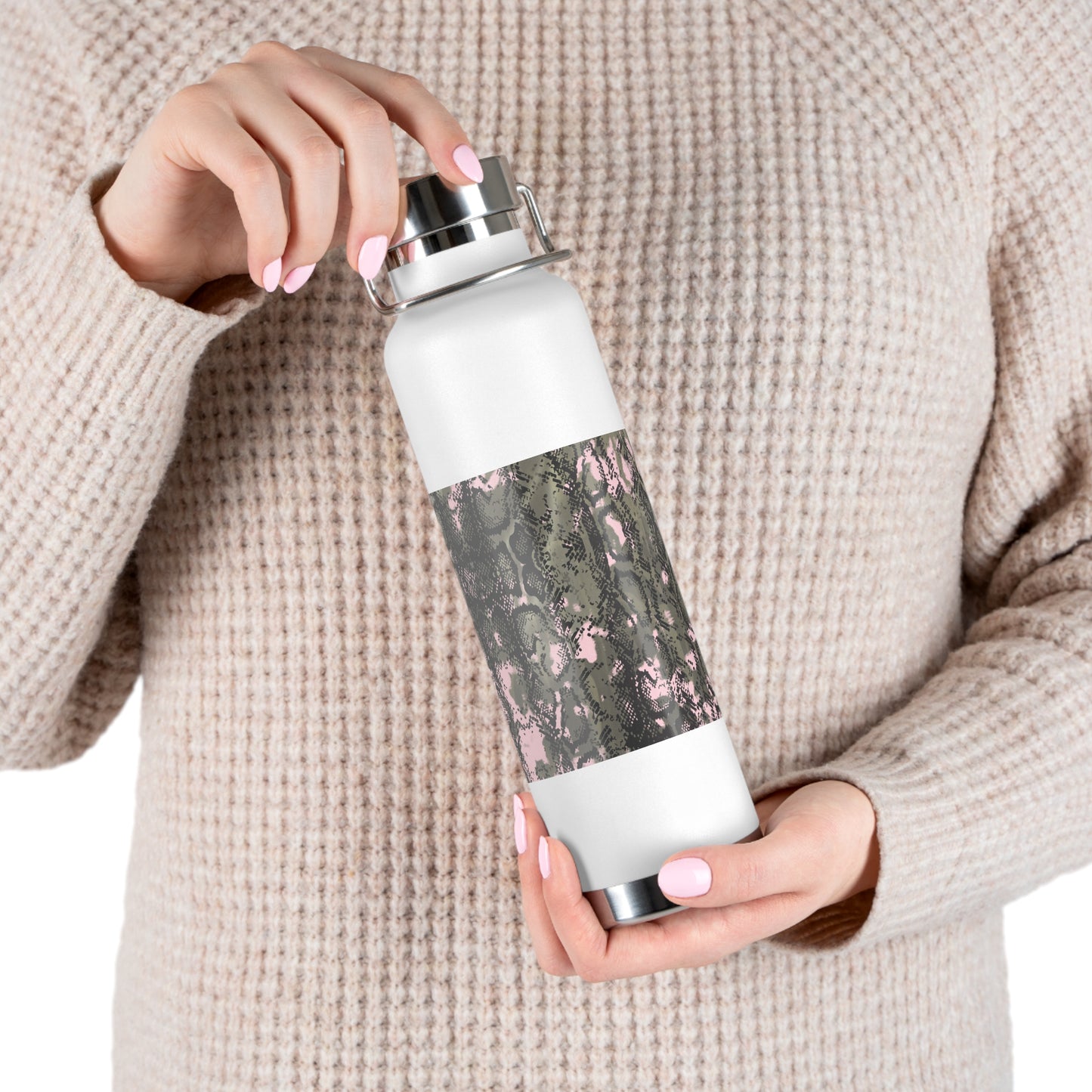 Stylish Copper Vacuum Insulated Bottle, 22oz - Trendy Snakeskin Design