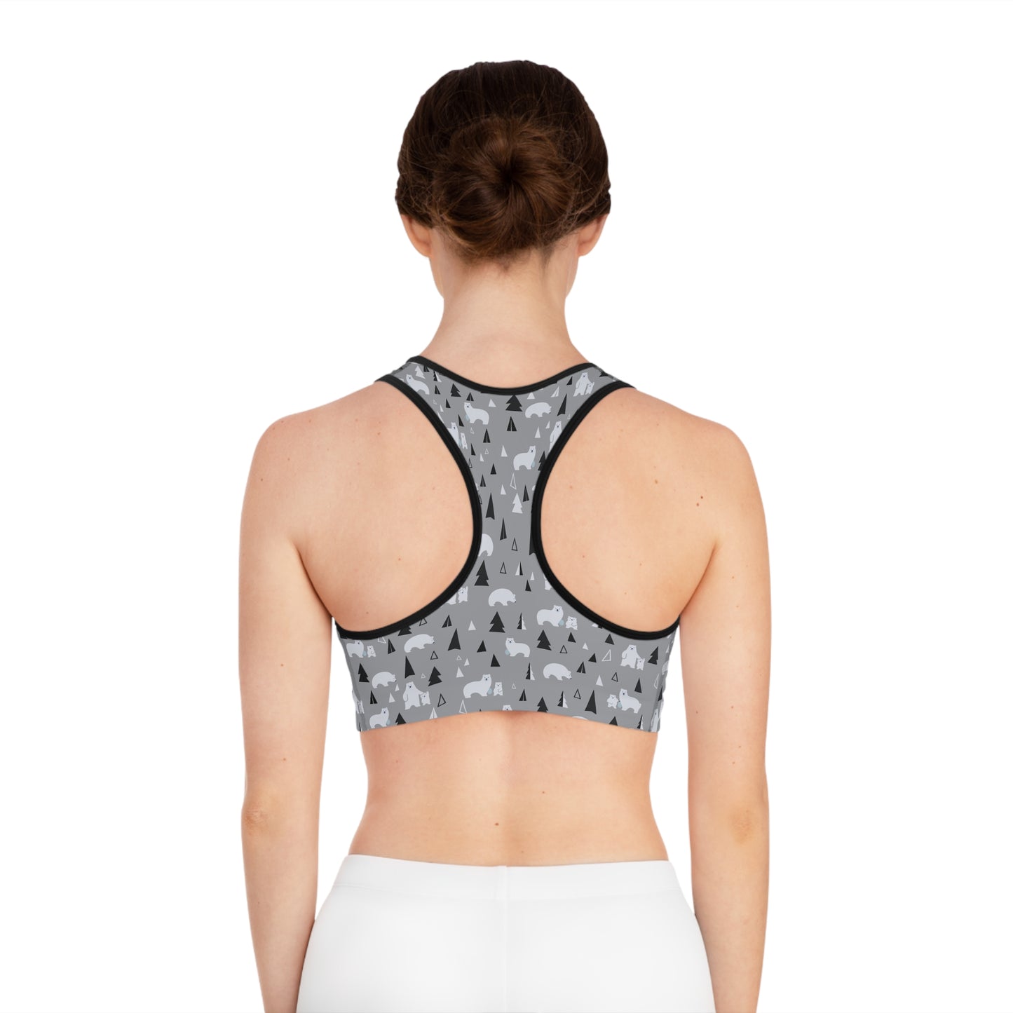 Adventure-Ready Sports Bra with Bear and Tree Print