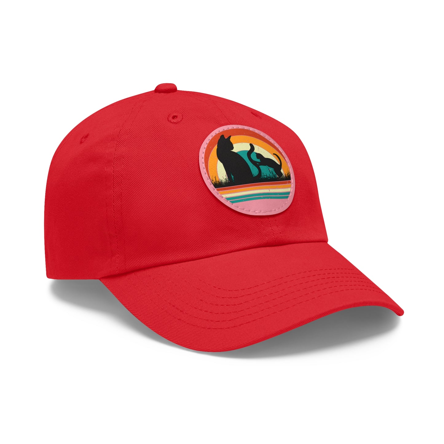 Cats and Sunset Dad Hat - Vintage Leather Patch Cap