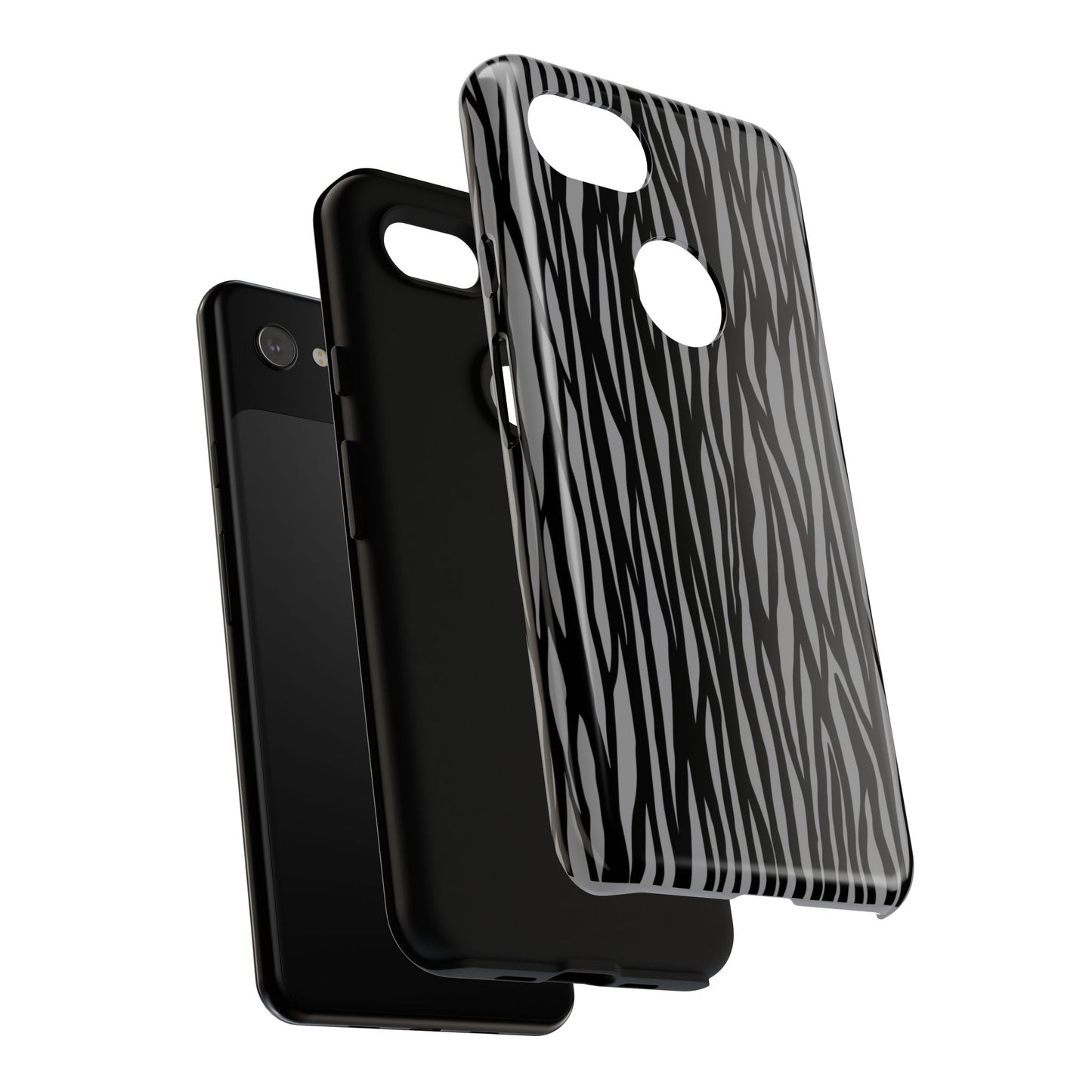 Stylish Tough Phone Case - Black and Gray Striped Design