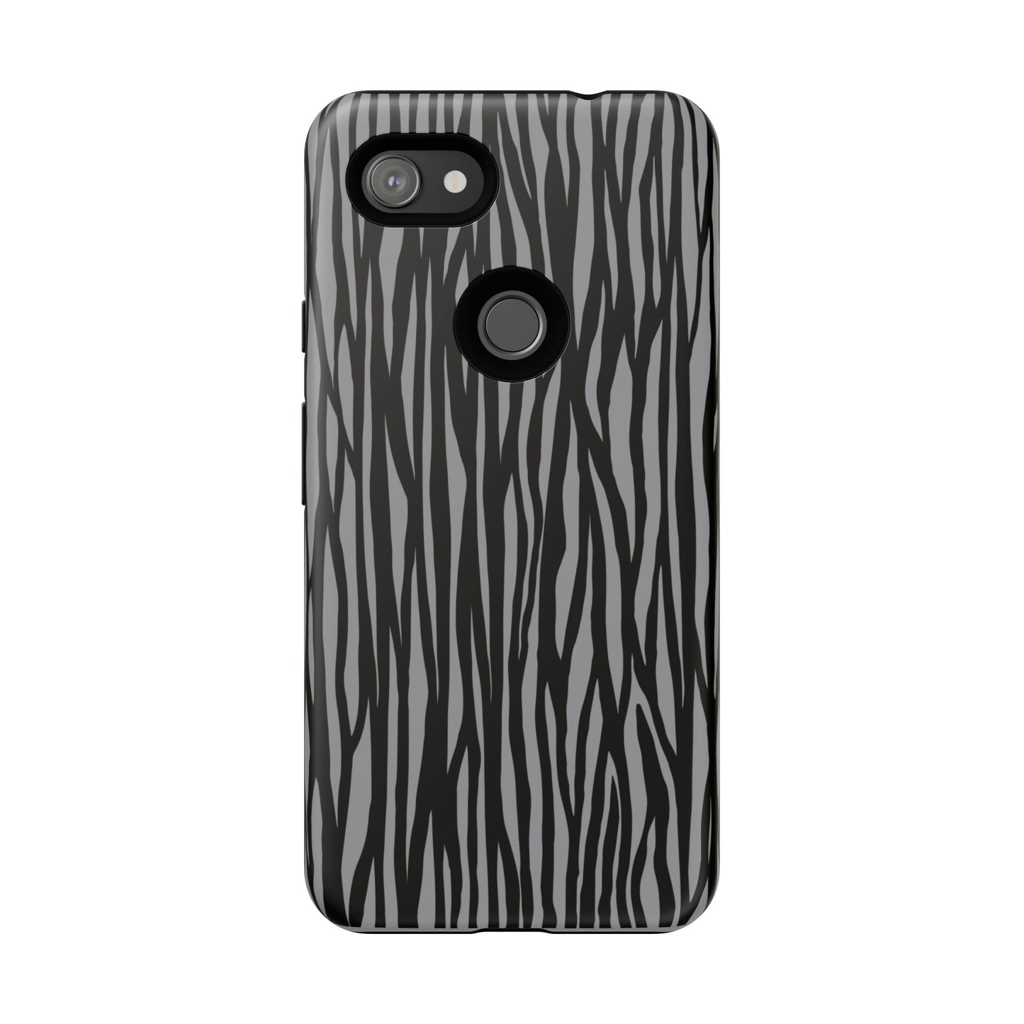Stylish Tough Phone Case - Black and Gray Striped Design
