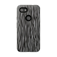 Stylish Tough Phone Case - Black and Gray Striped Design