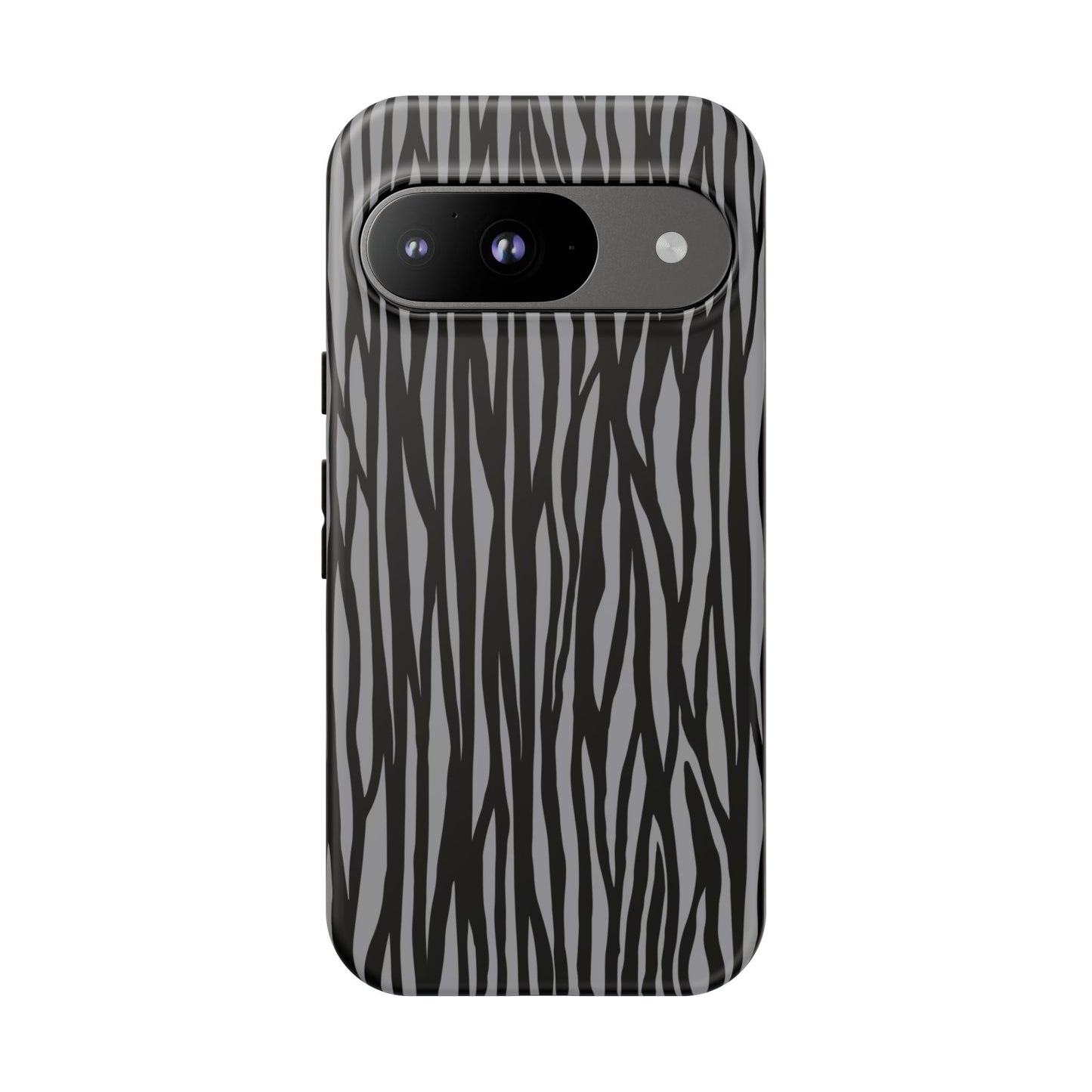 Stylish Tough Phone Case - Black and Gray Striped Design