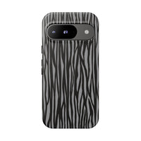 Stylish Tough Phone Case - Black and Gray Striped Design