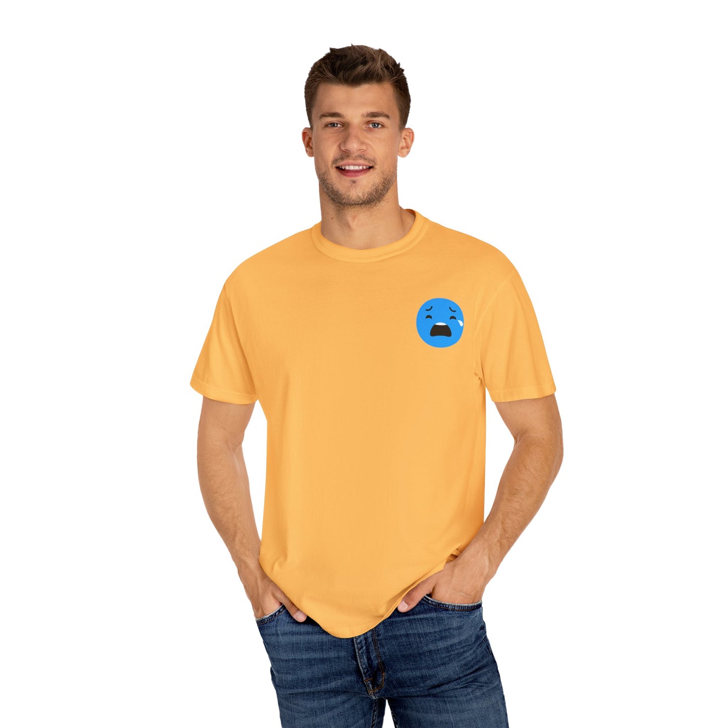 Unisex Garment-Dyed T-Shirt with Sad Emoji Design