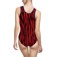 Bold Red Tiger Stripe Women's One-Piece Swimsuit