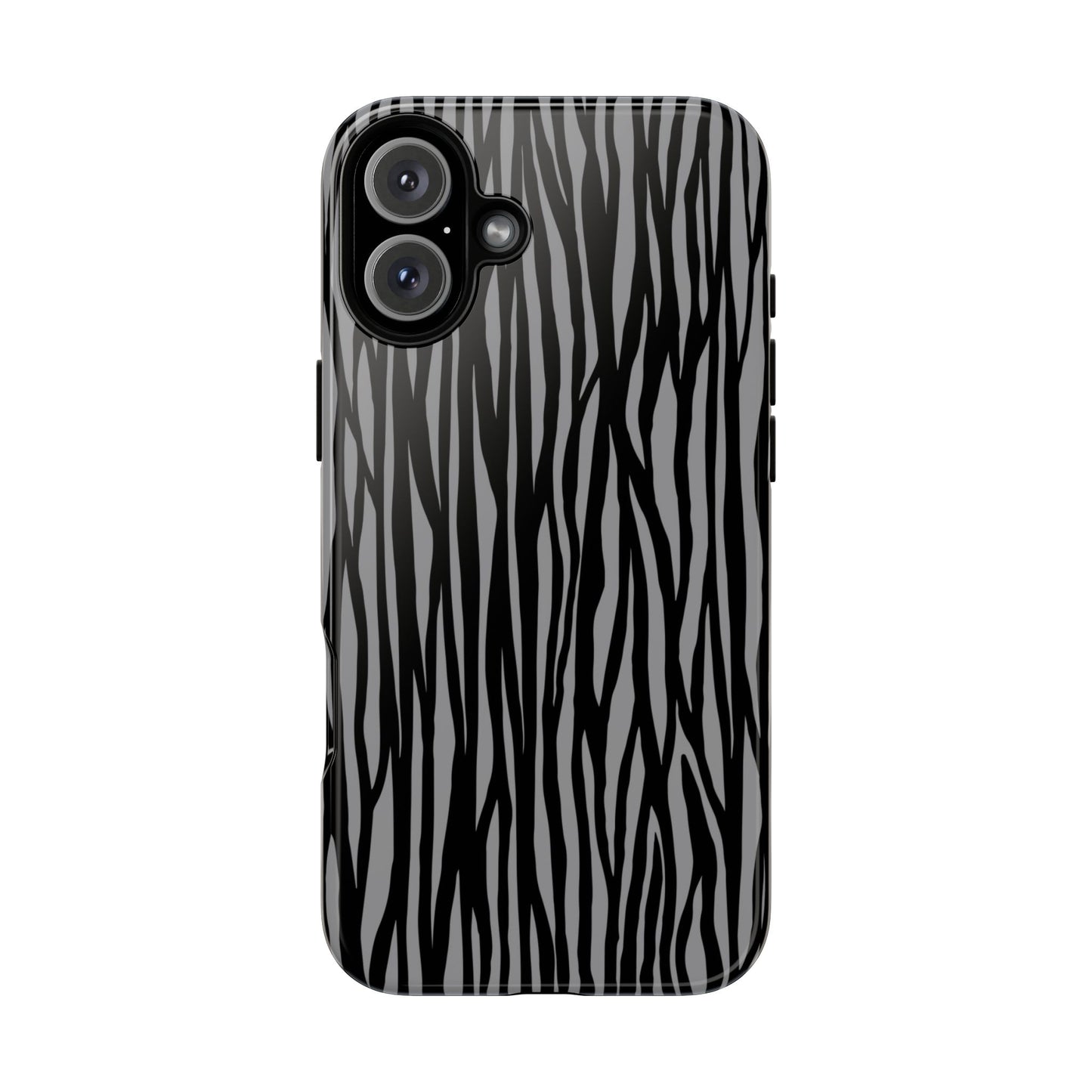 Stylish Tough Phone Case - Black and Gray Striped Design