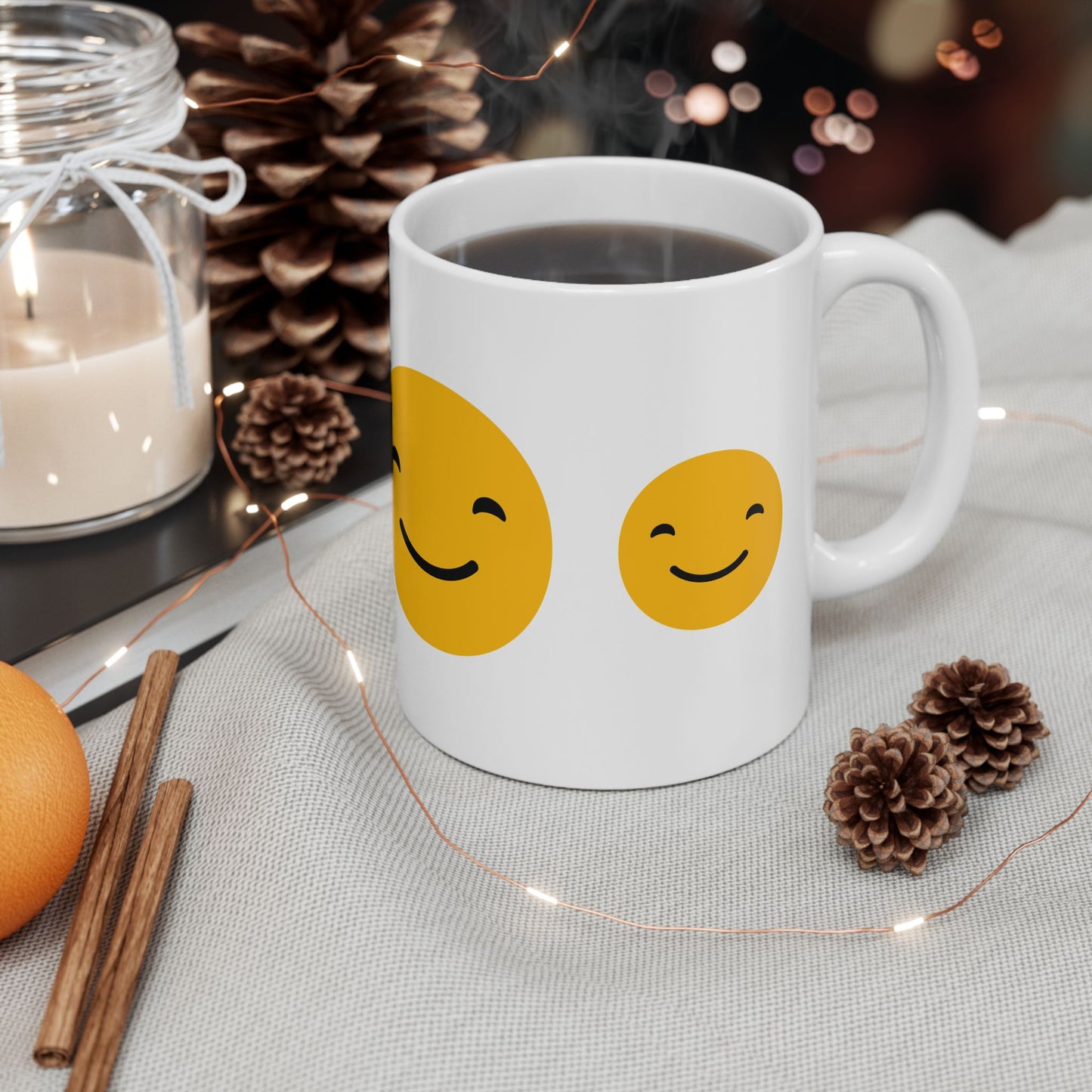Cheerful Smiley Face Ceramic Mug - 11oz & 15oz for Coffee Lovers