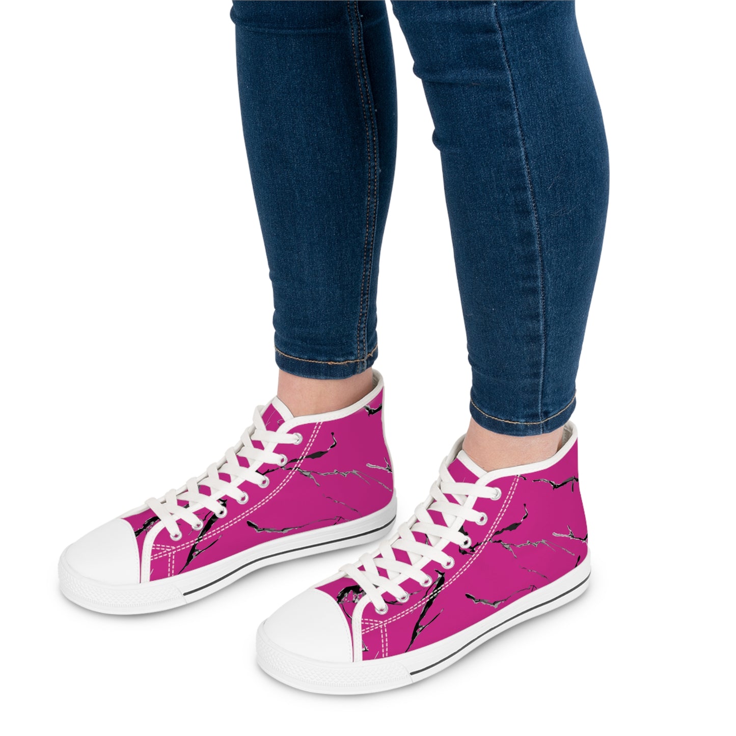 Stylish Women's High Top Sneakers with Pink Marble Design