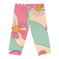 Retro Floral Women&#039;s Capri Leggings, Vintage Style Workout Pants, Summer Activewear, Festival Yoga Tights, Women&#039;s