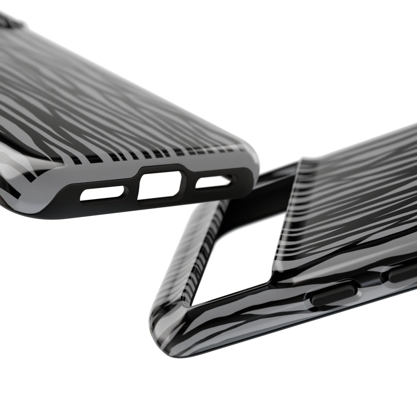 Stylish Tough Phone Case - Black and Gray Striped Design