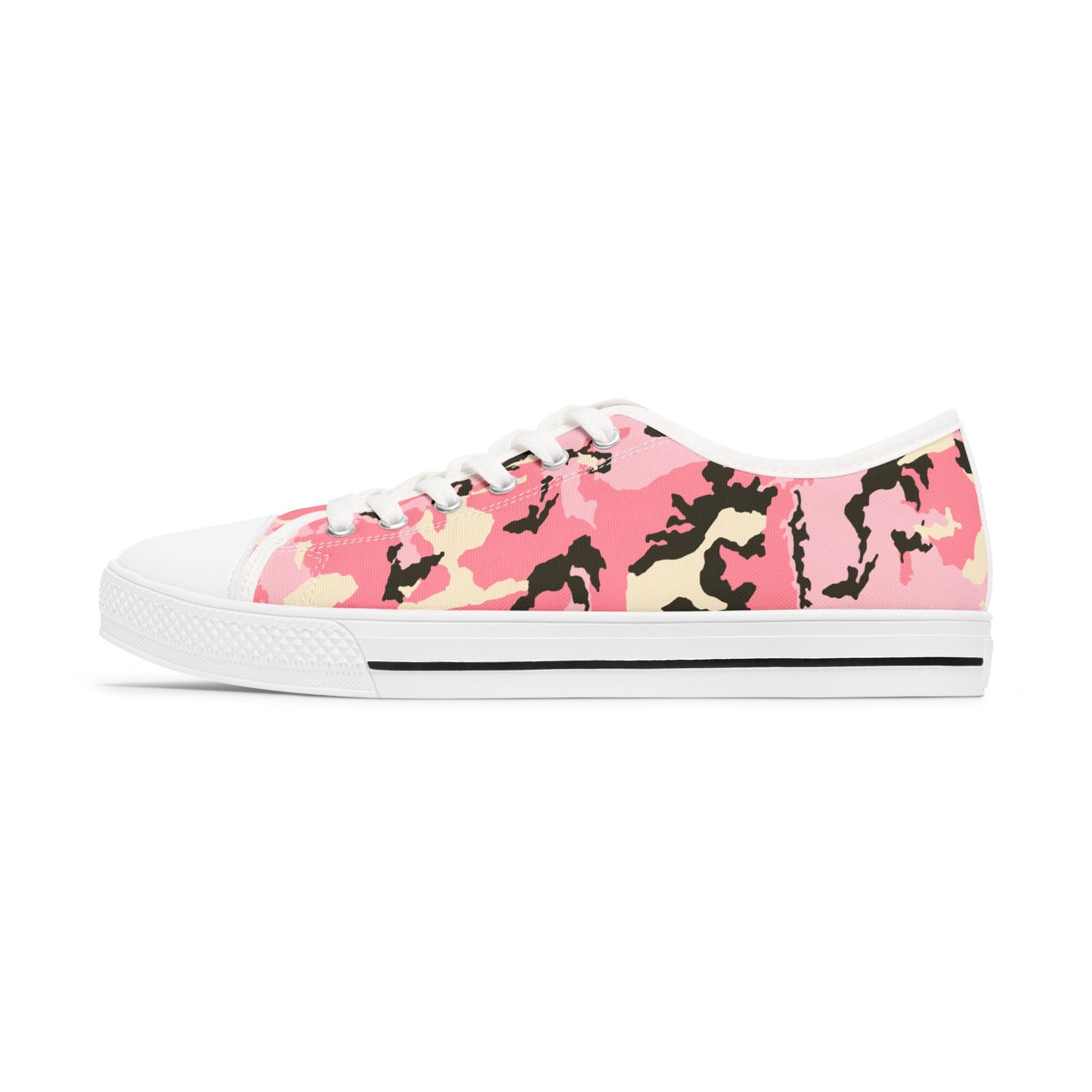 Feminine Pink Camo Low Top Sneakers - Stylish & Trendy Women's Casual Footwear