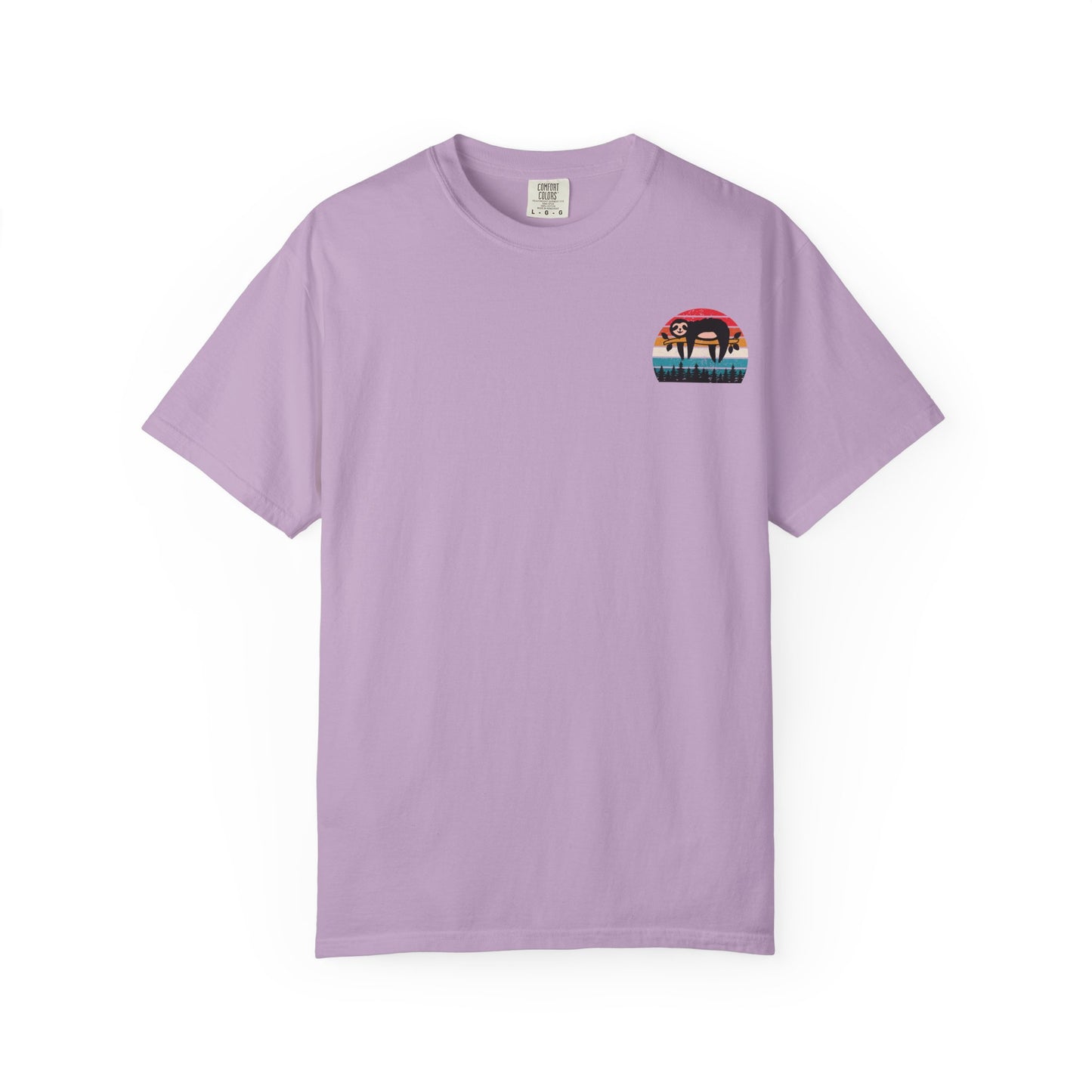 Chill Vibes Unisex Garment-Dyed T-Shirt - Retro Sloth & Sunset Design