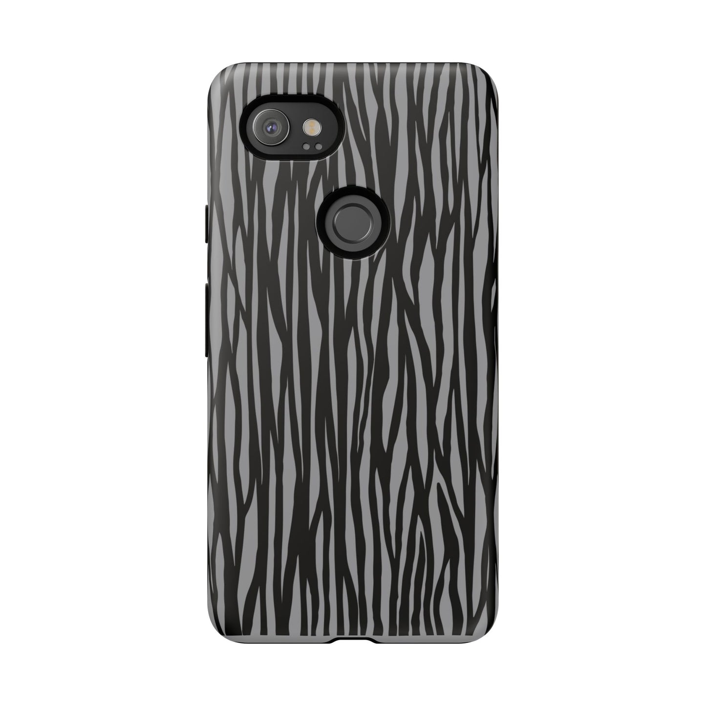 Stylish Tough Phone Case - Black and Gray Striped Design