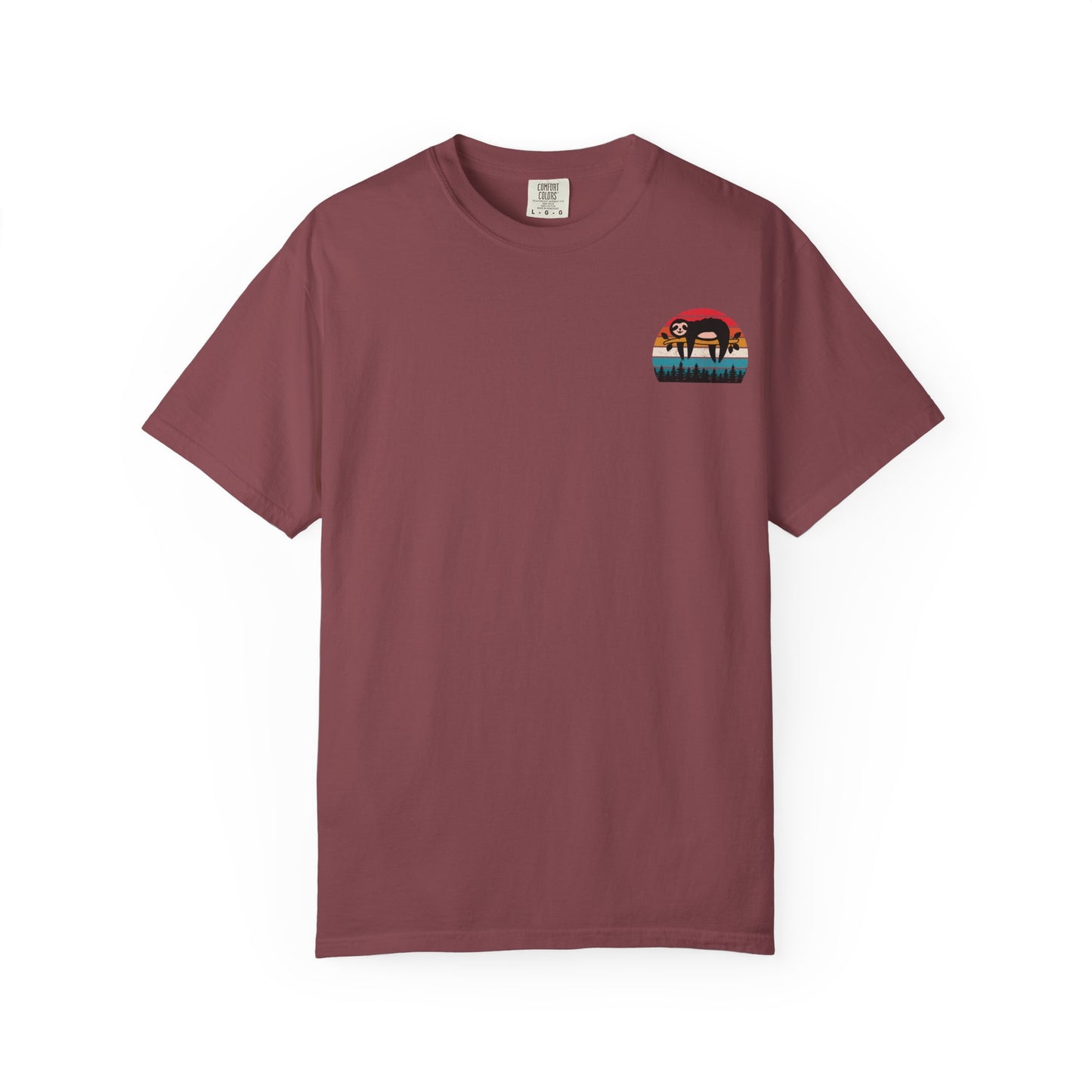 Chill Vibes Unisex Garment-Dyed T-Shirt - Retro Sloth & Sunset Design