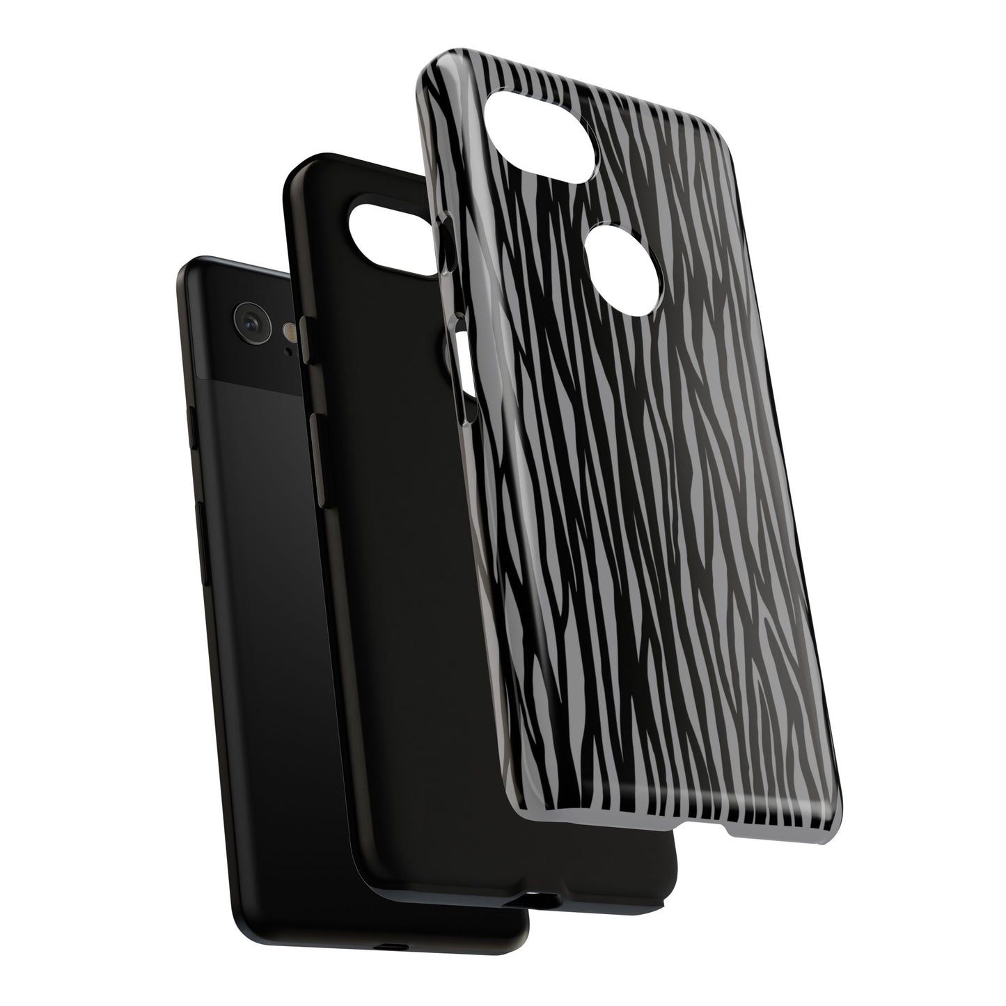 Stylish Tough Phone Case - Black and Gray Striped Design
