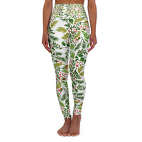 Festive High Waisted Yoga Leggings - Holiday Floral Print