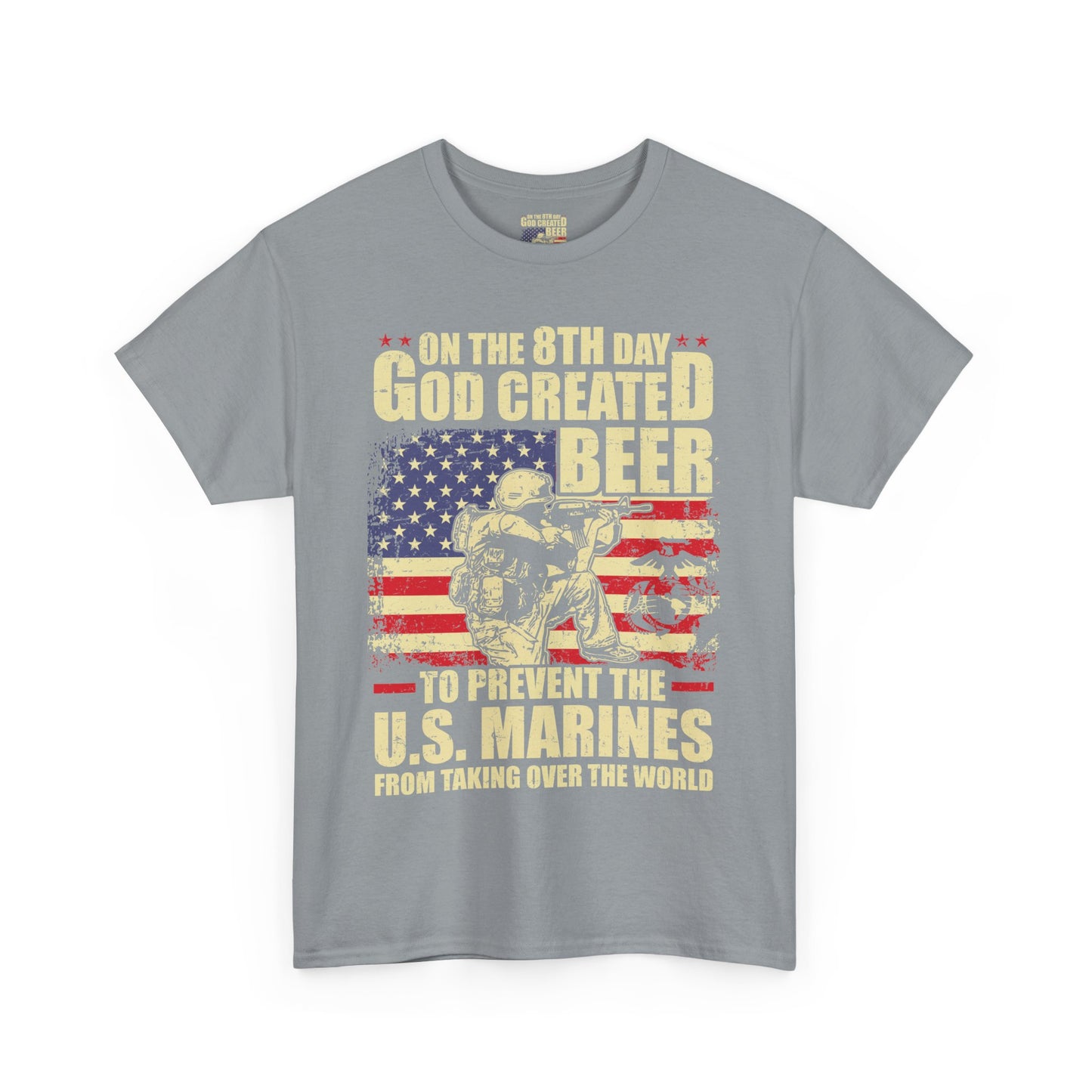 God Created Beer Unisex Heavy Cotton Tee, Fun Patriotic Shirt, Gift for Beer Lovers, US Marines Support, July 4th Celebration