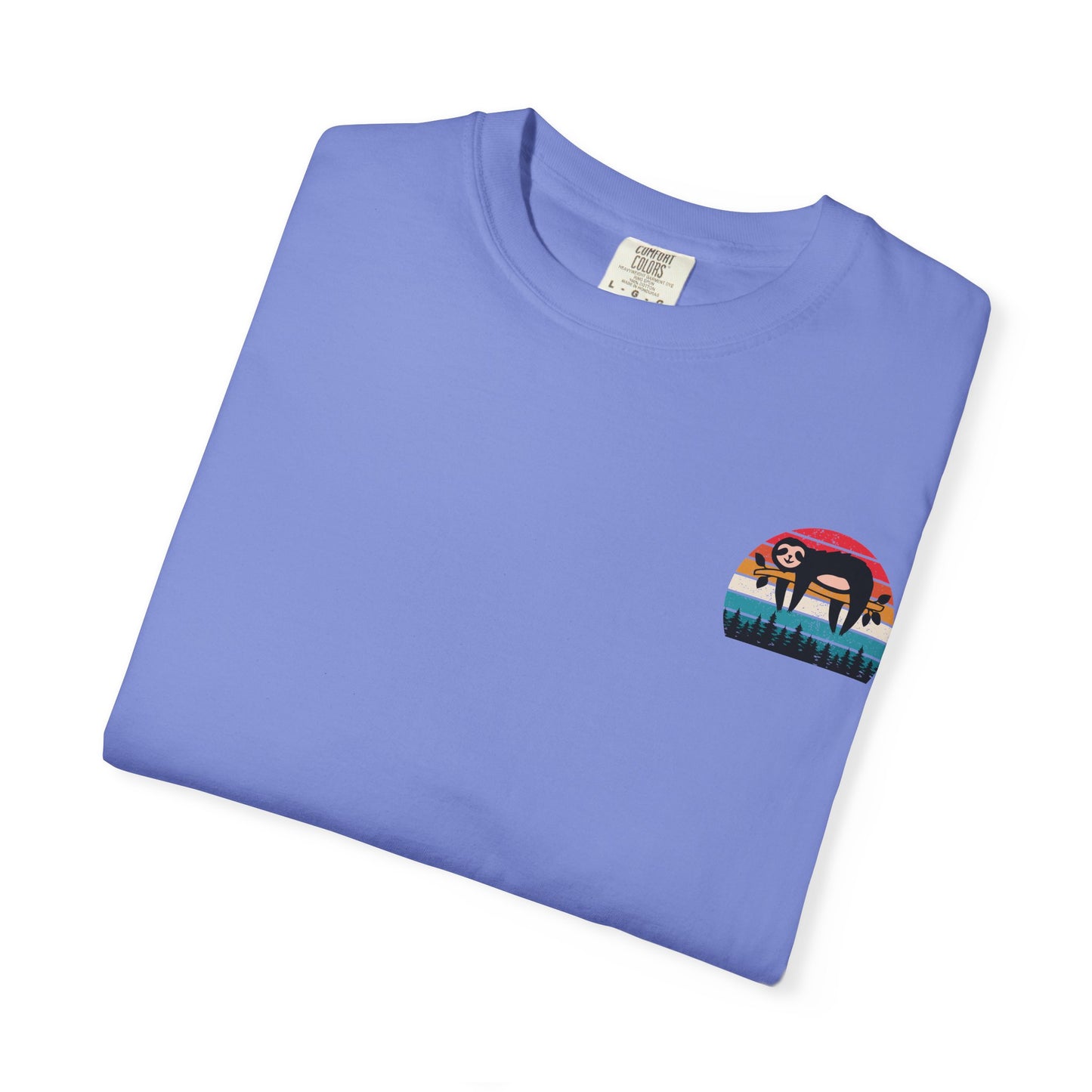 Chill Vibes Unisex Garment-Dyed T-Shirt - Retro Sloth & Sunset Design