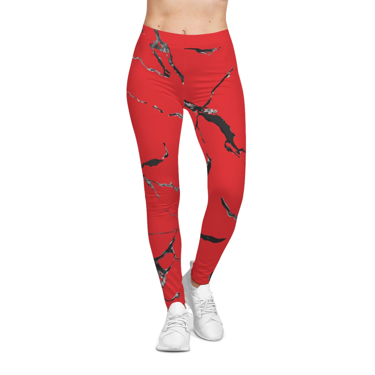 Stylish Red Marble Print Leggings for Women, Trendy Activewear, Yoga Pants, Casual Wear, Gifts for Her
