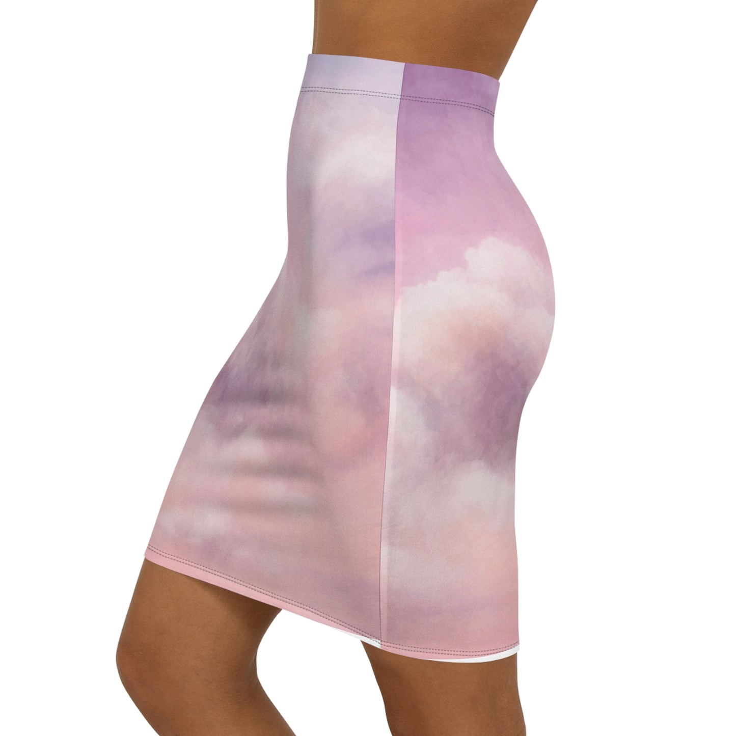 Stylish Women's Mid-Waist Pencil Skirt - Dreamy Cloud Print
