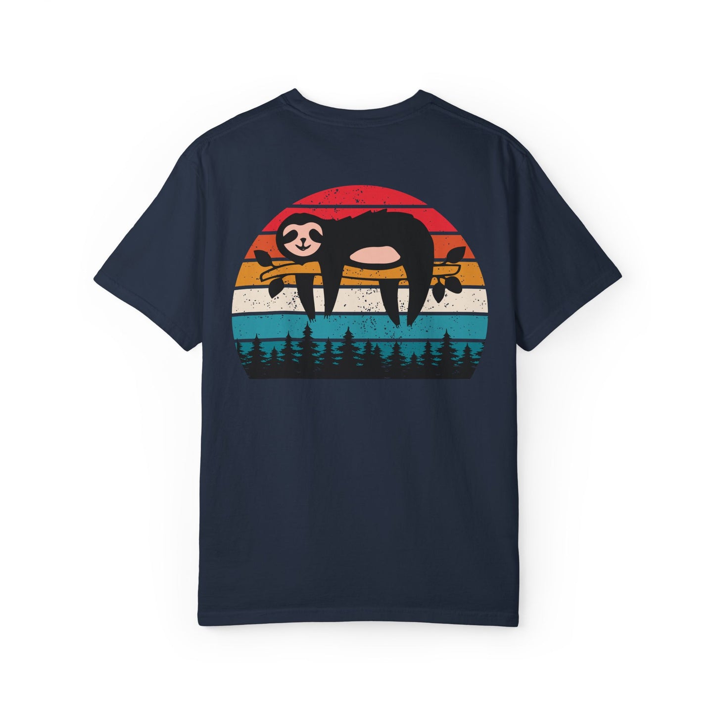 Chill Vibes Unisex Garment-Dyed T-Shirt - Retro Sloth & Sunset Design
