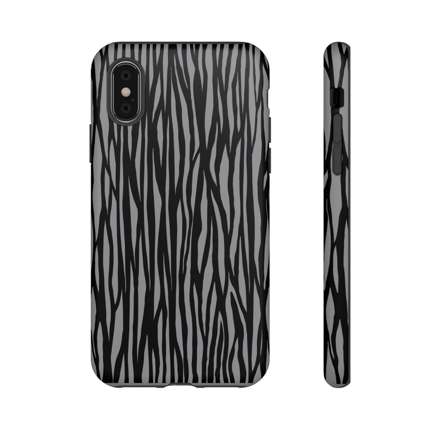 Stylish Tough Phone Case - Black and Gray Striped Design