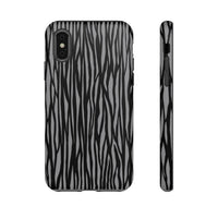Stylish Tough Phone Case - Black and Gray Striped Design
