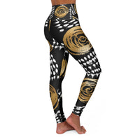 Chic High Waisted Yoga Leggings with Gold Floral Design