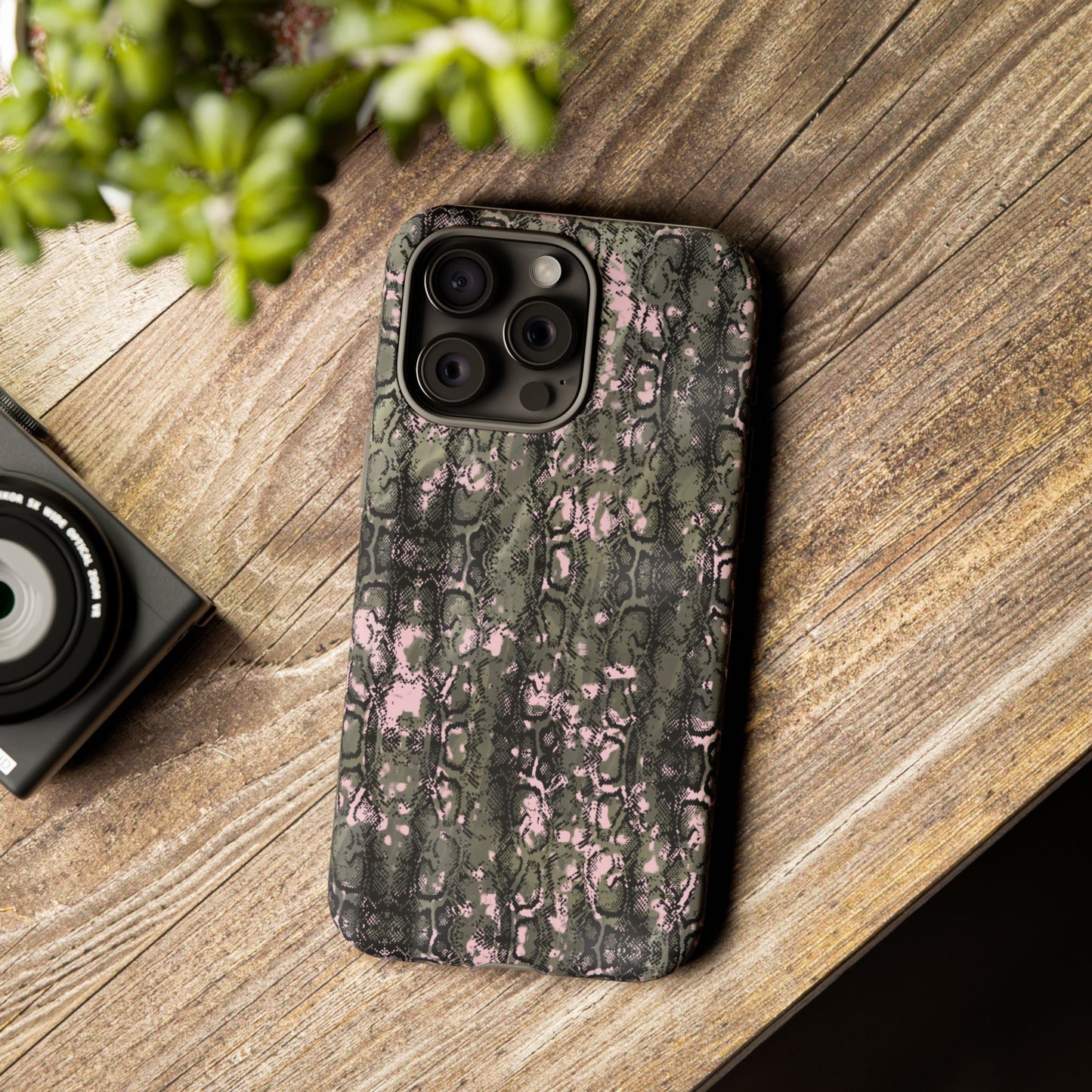 Camo Snake Pattern Phone Case – Rugged Protection Meets Bold Style  Turn heads while protecting your phone with this fierce camo snake pattern case—where urban edge meets outdoor grit.