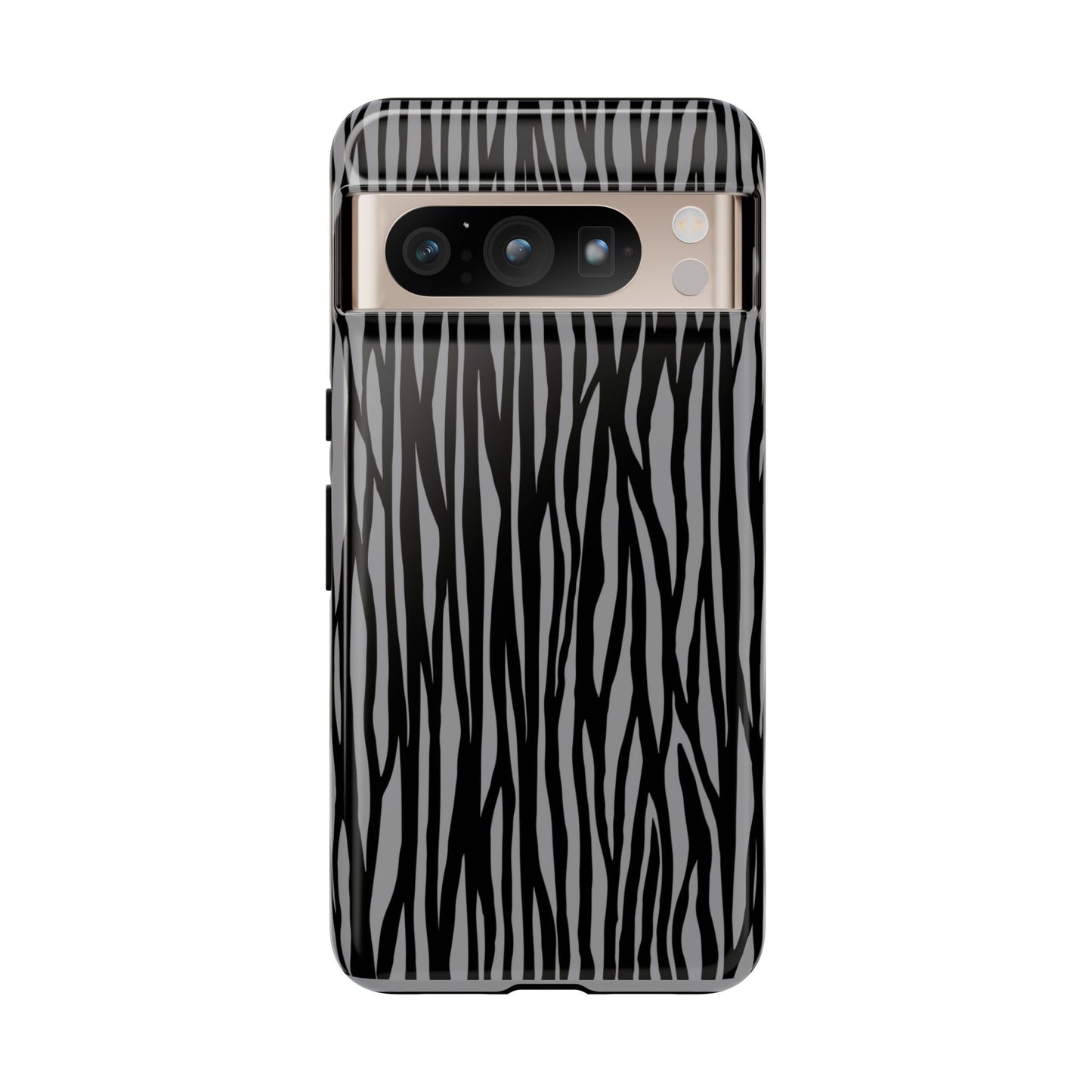 Stylish Tough Phone Case - Black and Gray Striped Design