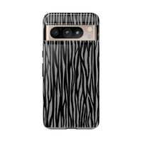 Stylish Tough Phone Case - Black and Gray Striped Design