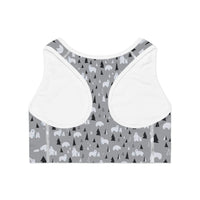 Adventure-Ready Sports Bra with Bear and Tree Print