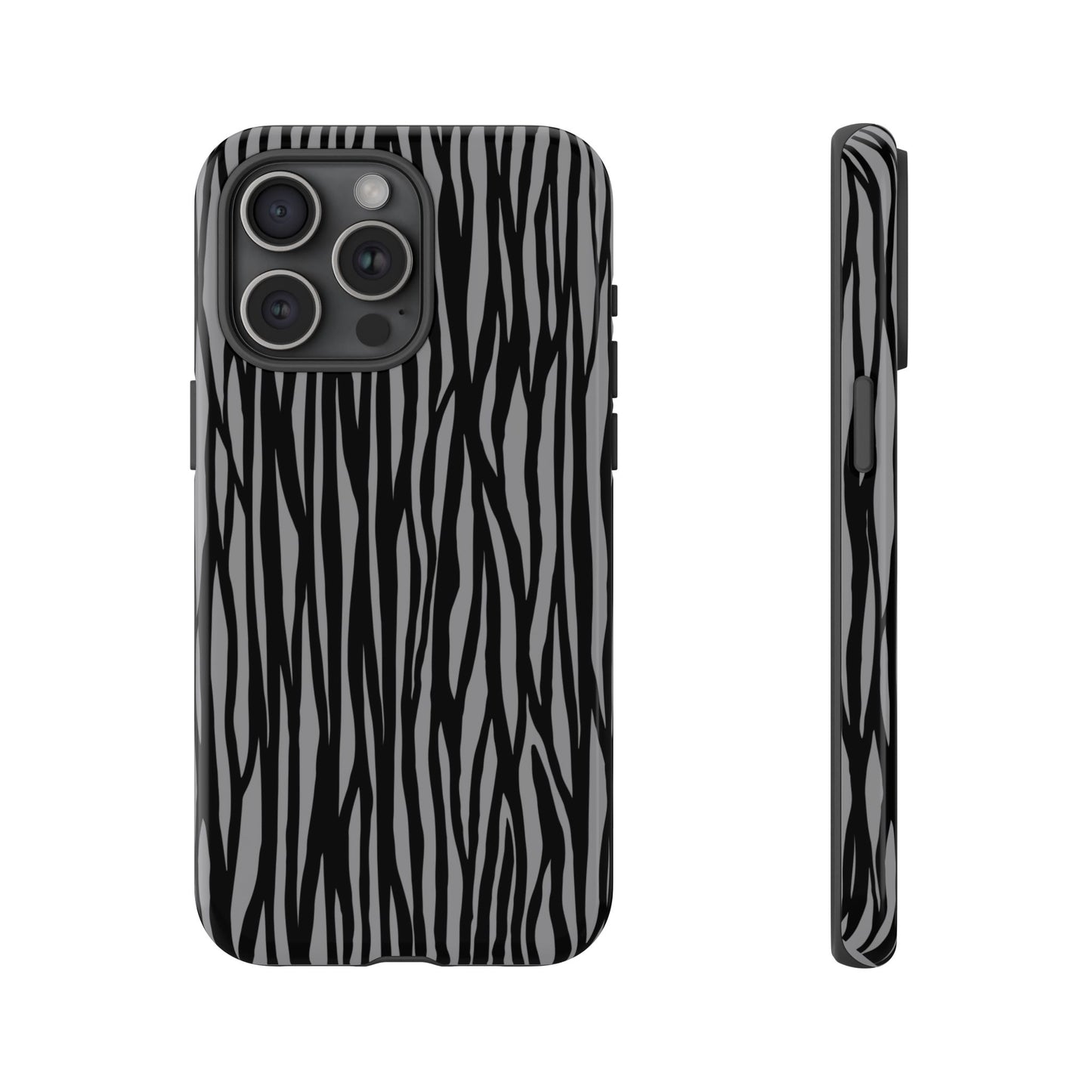 Stylish Tough Phone Case - Black and Gray Striped Design