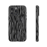 Stylish Tough Phone Case - Black and Gray Striped Design