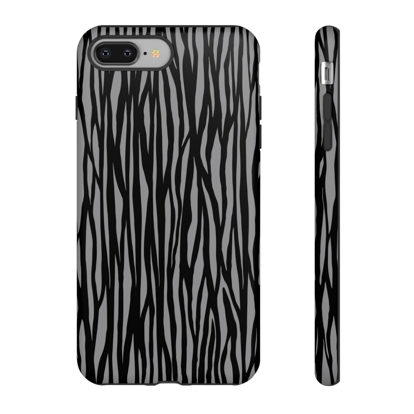 Stylish Tough Phone Case - Black and Gray Striped Design