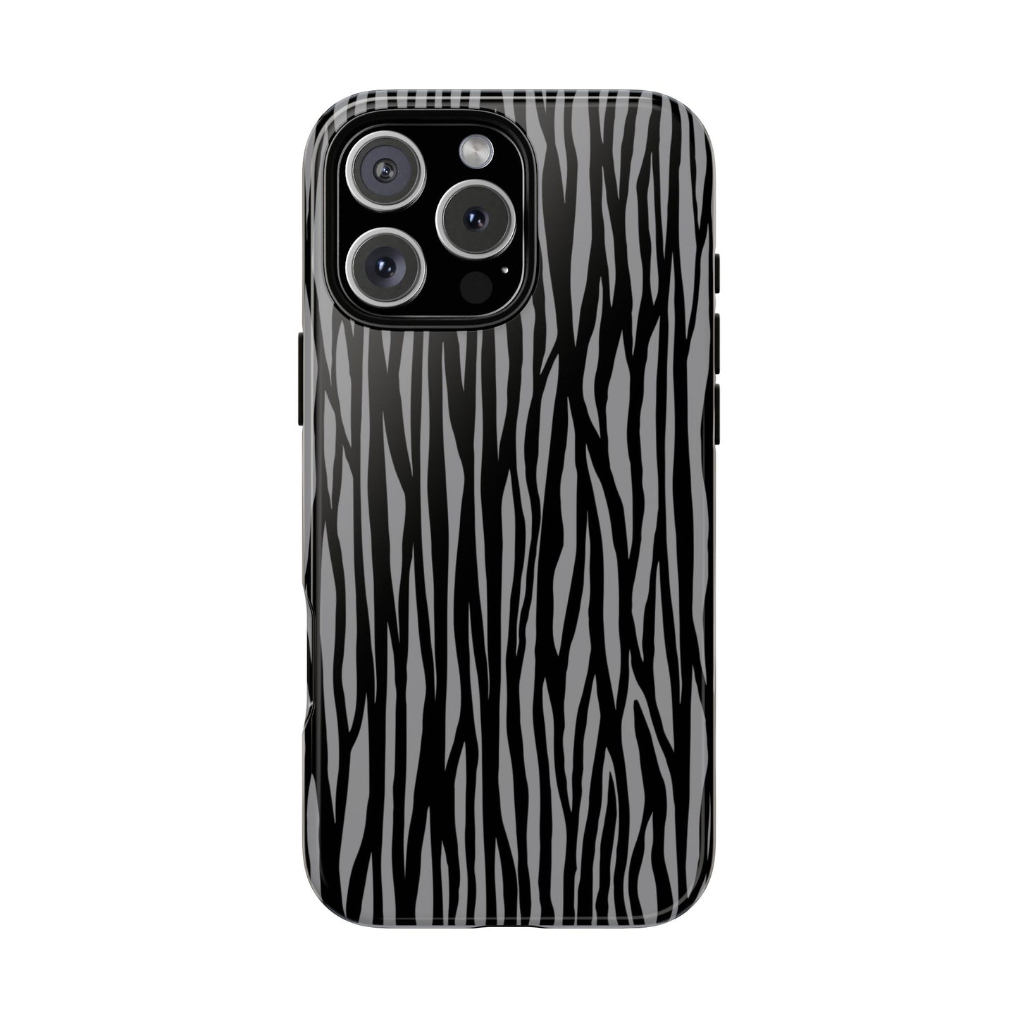 Stylish Tough Phone Case - Black and Gray Striped Design