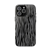 Stylish Tough Phone Case - Black and Gray Striped Design