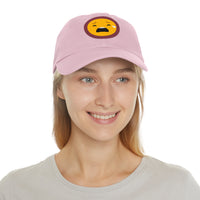 Emotional Dad Hat with Leather Patch - Sad Emoji Cap for Everyday Wear