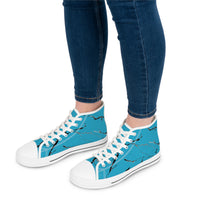 Stylish Women's High Top Sneakers - Blue Marble Design