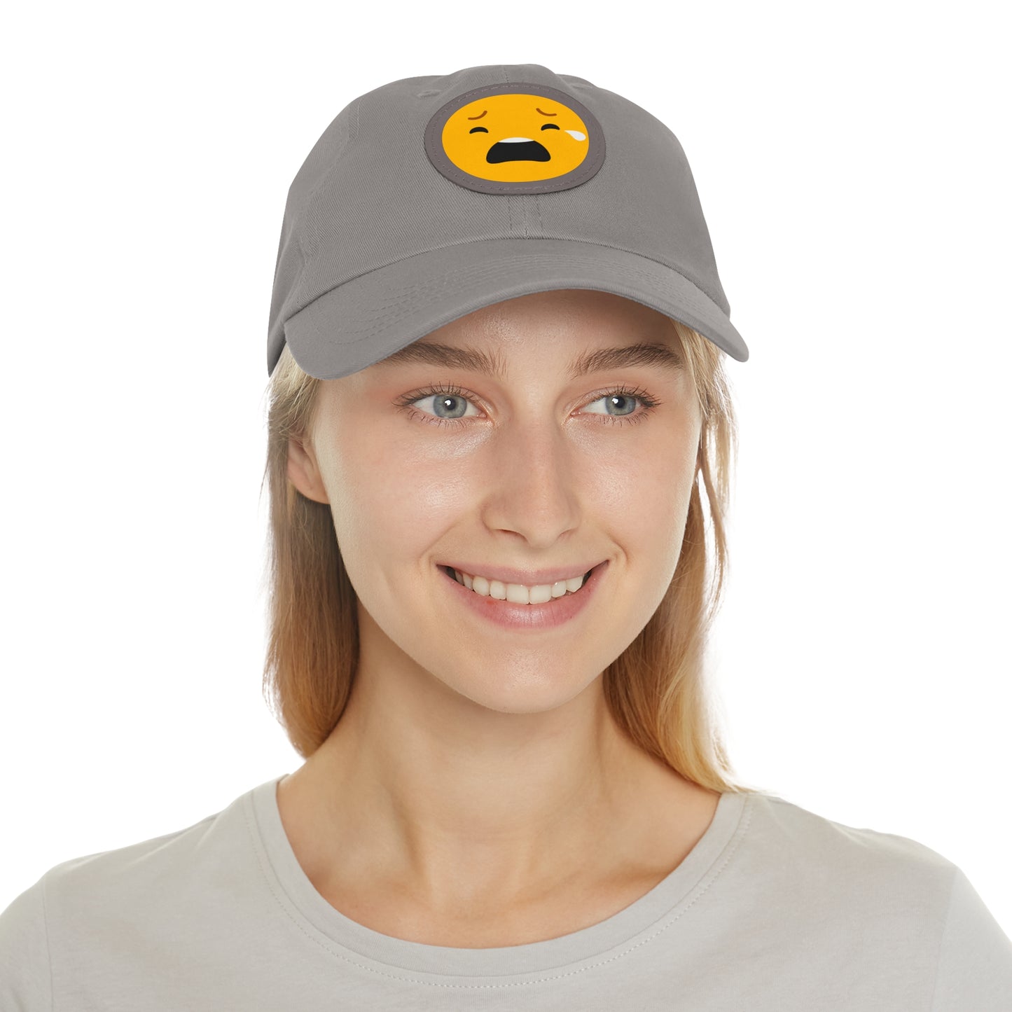 Emotional Dad Hat with Leather Patch - Sad Emoji Cap for Everyday Wear