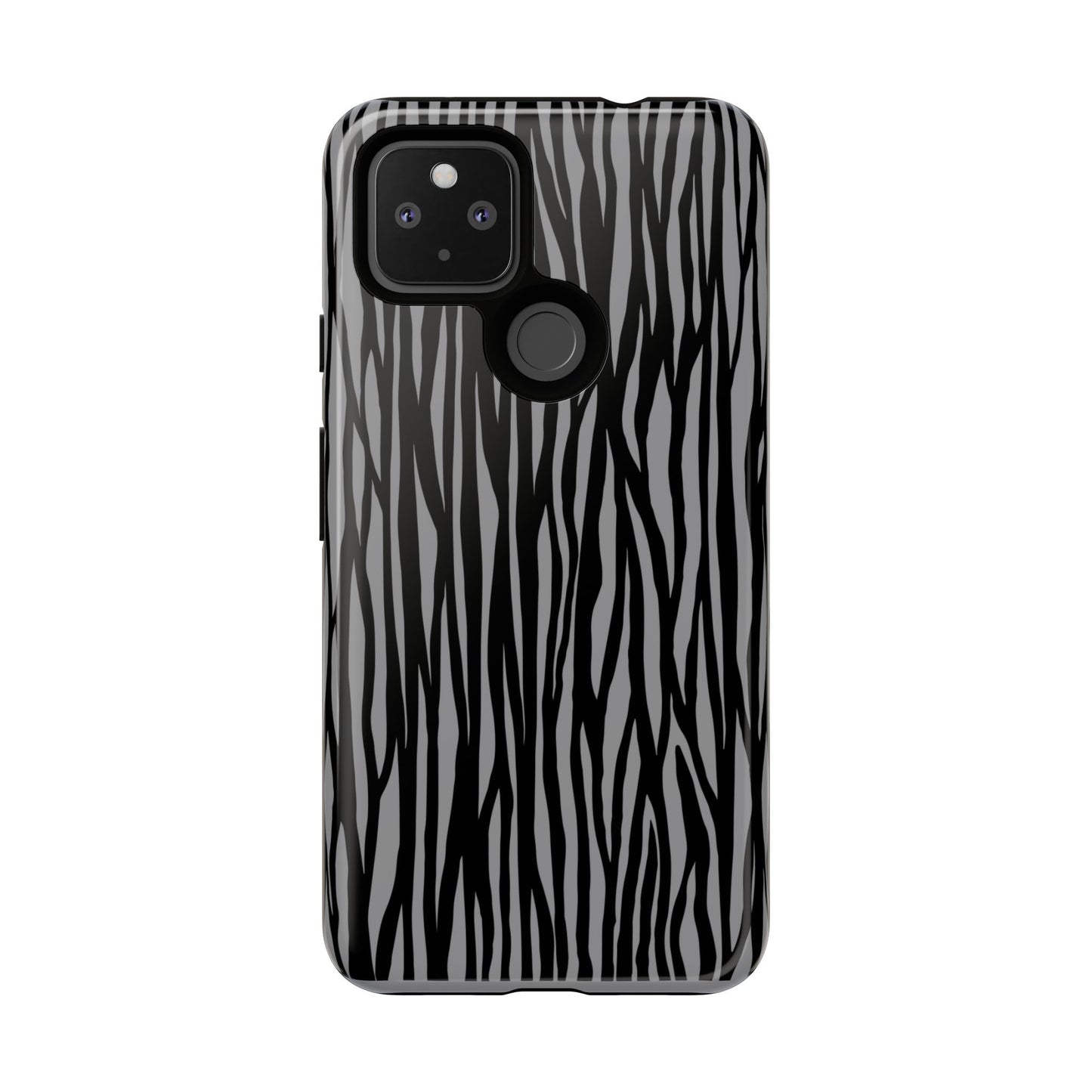 Stylish Tough Phone Case - Black and Gray Striped Design