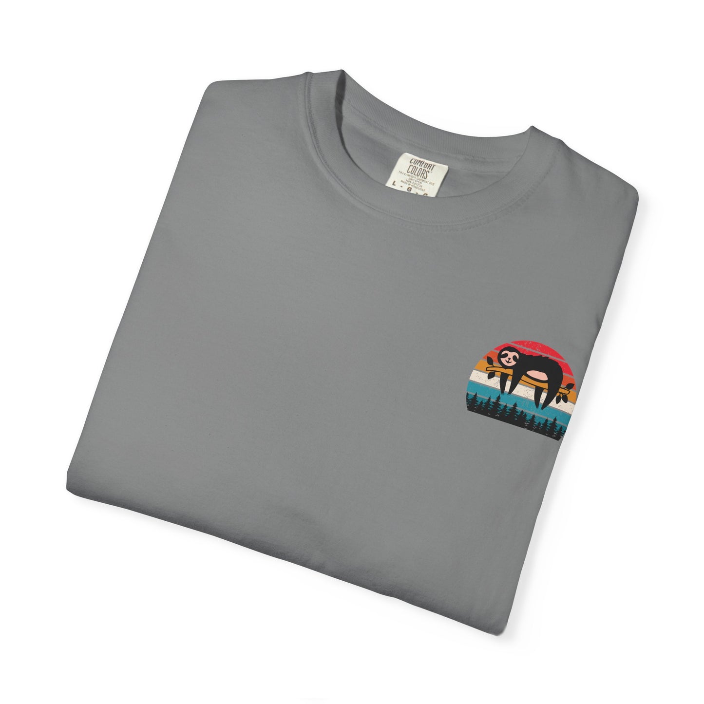 Chill Vibes Unisex Garment-Dyed T-Shirt - Retro Sloth & Sunset Design