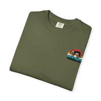 Chill Vibes Unisex Garment-Dyed T-Shirt - Retro Sloth & Sunset Design