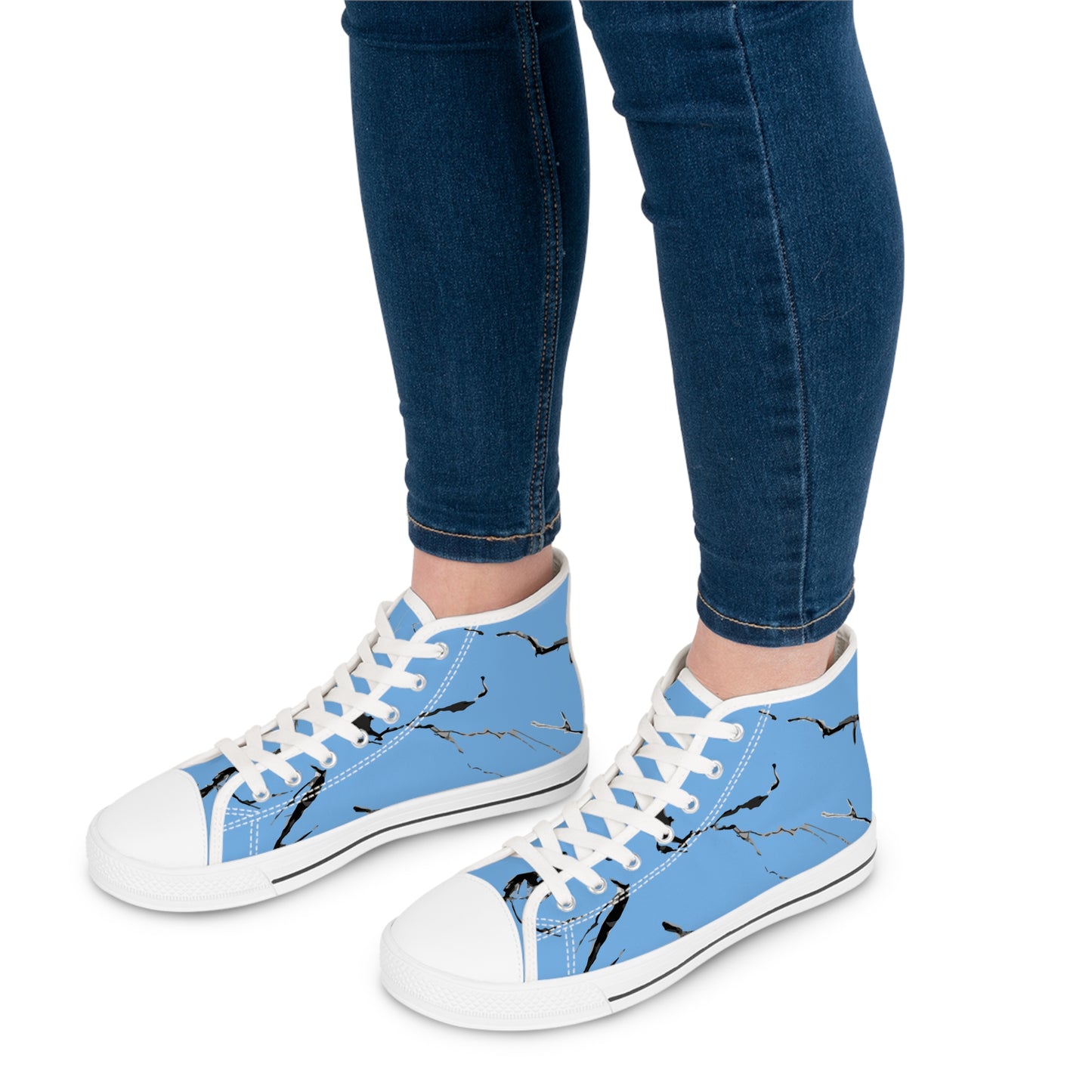 Stylish Women's High Top Sneakers with Elegant Blue Marble Design